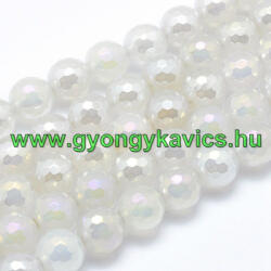 Gyöngyház Galvanizált Fazettált Natúr Fehér Achát Ásványgyöngy 12mm