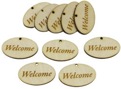 Natúr fa - "Welcome" gravírozott ovál tábla 2, 5x4cm 10db/csomag - KIFUTÓ - csinaldmagadshop