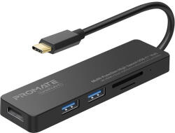 Promate USB Hub - LINKHUB C (USB-C 5in1 HUB, 1x4K HDMI, 2xUSB 3.0, SD, mSD, fekete) - tobuy