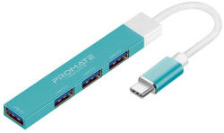 Promate USB Hub - LITEHUB 4 (USB-C 4in1 HUB, 1xUSB 2.0, 3xUSB 3.0, adapter, kék) - tobuy