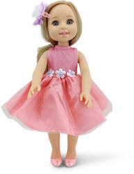 Moni Játékbaba 38 cm-es hajasbaba, szőke, tüll szoknya, fésűvel, masnival - Rózsaszín