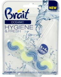 WC tisztító blokk, 2 fázisú, 3x45 g, "Brait Hygiene and fresh", óceán (KHT1047)