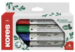 Kores Tábla- és flipchart marker készlet, 3-5 mm, vágott, KORES "ECO K-Marker XW2", 4 különböző szín (IK20744) - onlinepapirbolt