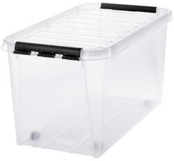 SMARTSTORE Műanyag tárolódoboz, 70 liter, fekete fogantyúkkal, SMARTSTORE "Classic 70", átlátszó (CSDSMART49) - onlinepapirbolt