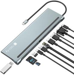 TECHLY IUSB31C-DOCK12DPHD dokkoló állomás és port replikátor Vezetékes USB 3.2 Gen 1 (3.1 Gen 1) Type-C Szürke (365368)