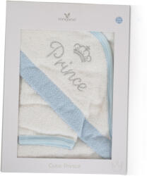 Cangaroo Pamut frottír, Prince kapucnis törölköző (75x75 cm) + Mosdatókesztyű - Fehér- Kék szegéssel