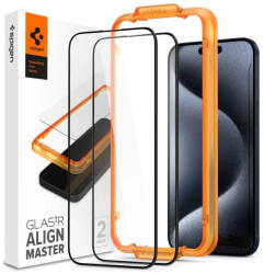 Spigen iPhone 15 Pro Kijelzővédő Üvegfólia - Spigen Glas. tR AlignMaster Full Cover x 2 db (AGL06895)