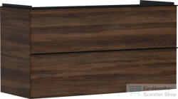 Hansgrohe XELU Q 118x49, 5 cm-es 2 fiókos fali szekrény matt fekete fogantyúval, sötét dió 54038670 (54038670)