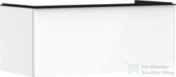 Hansgrohe XELU Q 118x57 cm-es 1 fiókos fali szekrény mosdópulthoz, matt fekete fogantyúval, fényes fehér 54062670 (54062670)