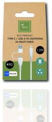  Biond USB-C/USB-A -> Lightning, (környezetbarát, lebomló anyagokból), 1, 2m, kábel (BIO-CT-IP)