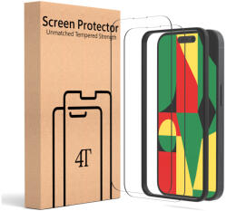 2x 4TechGoods üvegfólia iPhone 15 Pro-hoz, Katonai szilárdság, 3D kijelzővédelem, Karcálló, Ütésálló, könnyű telepítés automata illesztőeszközzel, szabadalmaztatott, átlátszó (B0CCJPT87W)