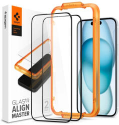 Spigen Alm Glass FC iPhone 15 6.1" iPhone 15 6.1" 2 db edzett üvegfólia, fekete keret