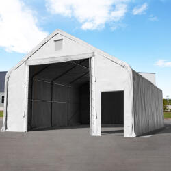 TOOLPORT Ponyva csarnok, 8x16m, PRIMEtex-ponyva, szürke, statikai megerősítéssel (föld alap) Takarmánytároló sátor, Mobil istálló, Szénatároló sátor - (48682)