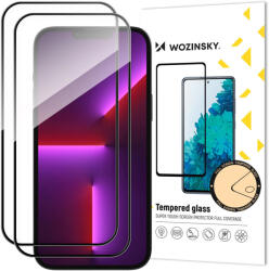 Wozinsky 2db szuper tartós, Full Glue teljes kijelzős edzett üvegfólia, (tokbarát) iPhone 14 Pro, fekete