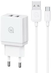USAMS HCXLTZ02 HC Series hálózati töltő 2xUSB-A csatlakozással és USB-A - microUSB kábellel 18W - fehér