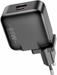 Awei PD55-EU hálózati töltő 1xUSB-A és 1xUSB-C csatlakozással 65W GaN - fekete