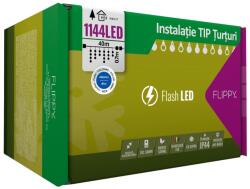 Toolsy Instalatie Craciun, 40 m, 1144 Led-uri , Franjuri, Albastru, Flash, Transformator cu telecomanda, Interconectabila, Prelungitor 3 m inclus, Fir Transparent, Flippy (teo-106153)