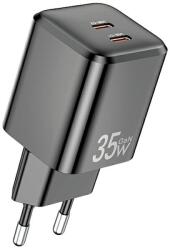 Awei PD65-EU hálózati töltő 2xUSB-C csatlakozással 35W GaN - fekete