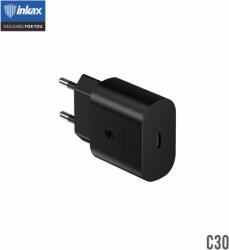 Inkax C30 PD 25W PD Hálózati Töltőfej + 1M PD Lightning Töltőkábel - Fekete
