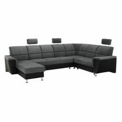 TEMPO KONDELA Ülőgarnitúra, műbőr fekete/szövet sötétszürke, jobbos, SANTIAGO U