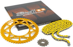 Stage6 Lánckészlet 14x53 - 420 Stage6 alumínium CNC sárga Rieju MRT Stage6 Erőátviteli alkatrész Lánc, lánckerék, láncszett