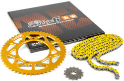 Stage6 Lánckészlet 14x53 - 420 Stage6 alumínium CNC sárga Derbi Senda X-treme Stage6 Erőátviteli alkatrész Lánc, lánckerék, láncszett