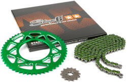 Stage6 Lánckészlet 14x53 - 420 Stage6 alumínium CNC zöld Derbi Senda X-treme Stage6 Erőátviteli alkatrész Lánc, lánckerék, láncszett