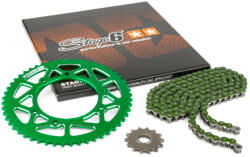 Stage6 Lánckészlet 14x53 - 420 Stage6 alumínium CNC zöld Rieju MRT Stage6 Erőátviteli alkatrész Lánc, lánckerék, láncszett