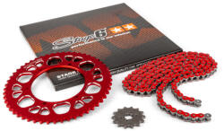 Stage6 Lánckészlet 14x53 - 420 Stage6 alumínium CNC piros Aprilia SX 50 Stage6 Erőátviteli alkatrész Lánc, lánckerék, láncszett