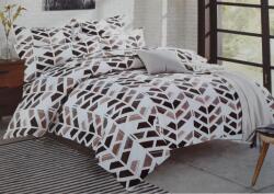 Lenjerie pat din bumbac satinat alba cu motive maro, 6 piese
