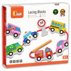 Viga Toys Fűzőcske dobozban (járműves) fűzögetős játék (3444/FCS)
