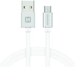 SWISSTEN 71522203 Textile USB Type-A Apa - Micro USB Type-B Apa Adat és Töltő Kábel - Fehér/Ezüst 1.2m