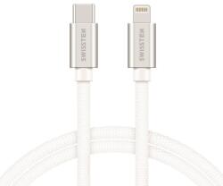 SWISSTEN 71525203 Textile USB Type-C Apa - Lightning Apa Adat és Töltő Kábel - Fehér/Ezüst 1.2m