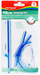 Keyroad Vonalzókészlet, 15 cm, vonalzó, szögmérő, 45° és 60° háromszög vonalzók 4 db/bliszter Keyroad (KR971430)