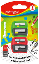Keyroad Hegyező, 2 lyukú, 2 db/bliszter, Keyroad Dou-Power, vegyes színek (KR972264) - haztartasibolt