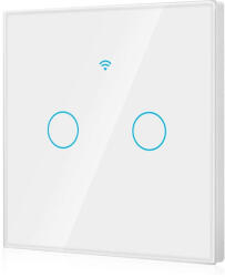 Rovo Intrerupator Smart cu Touch Rovo FN2C, 2 canale, Sticla Securizata, Tuya, Life Smart, RF 433MHz, Alexa si Google Assistant, fara nul (FN2C) - esell