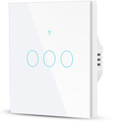 Rovo Intrerupator Smart cu Touch Rovo FN3C, 3 canale, Sticla Securizata, Tuya, Life Smart, RF 433MHz, Alexa si Google Assistant, fara nul (FN3C) - esell