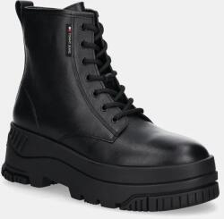 Tommy Jeans bőr csizma TJW LACE UP FLATFORM BOOT fekete, női, platformos, EN0EN02665 - fekete Női 38