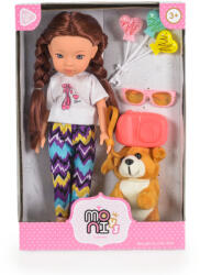 Moni Hajasbaba szett 33cm-es barna hajú, kutyussal és kiegészítőkkel