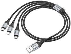 hoco. X102 - 3in1 kábel - USB - Lightning / Type-C (USB-C) / MicroUSB fekete szövet kábel 2, 4A, 1 m