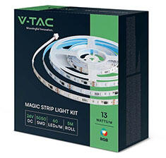 V-TAC Magic RGB LED szalag szett: 5 méter beltéri 5050-60 RGB szalag + trafó + távirányító + mobilos vezérlés ( 23145)