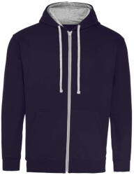 Just Hoods Uniszex pulóver kontrasztos színű cipzárral kapucnival AWJH053, New French Navy/Heather Grey-L (awjh053nfrnv-hgr-l)