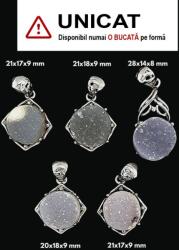  Pandantiv Cuart Alb Druzy cu Argint 925 de Forma Disc - 20-28 x 14-18 x 8-9 mm - 1 Buc