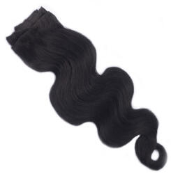 HairExtensionShop Csatos Hullámos Emberi Póthaj Standard Fekete Színben 60cm Body Wave (Szín #1) (RCBW601)