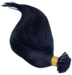 HairExtensionShop Keratinos U-TIP Emberi Póthaj Hőillesztéshez Koromfekete 50cm (Szín #1) (RUT501)