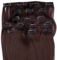 HairExtensionShop Csatos Emberi Póthaj Sötétbarna Színben 60cm (Szín #4) (RC604)