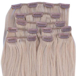 HairExtensionShop Csatos Emberi Póthaj Standard Platinaszőke Színben 40cm (Szín #613) (RC40613)