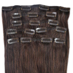 HairExtensionShop Csatos Emberi Póthaj Standard Natúr Barna Színben 40cm (Szín #2) (RC402)
