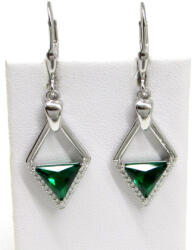 ROMBUSZ ezüst fülbevaló - emerald zöld (40 mm) (2024111201)