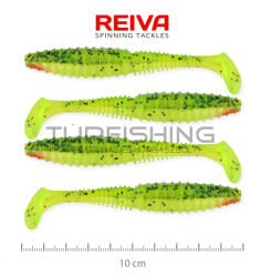 REIVA Zander Power Shad 10cm 4db/cs (Zöld-Narancs Flitter) (9901-146)